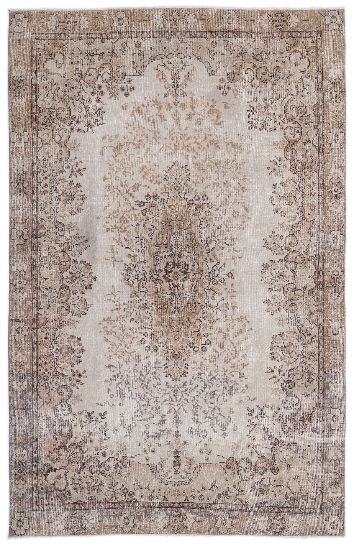 Beige Over Dyed Vintage Rug 6&#39;4&#39;&#39; x 9&#39;11&#39;&#39; ft 194 x 301 cm