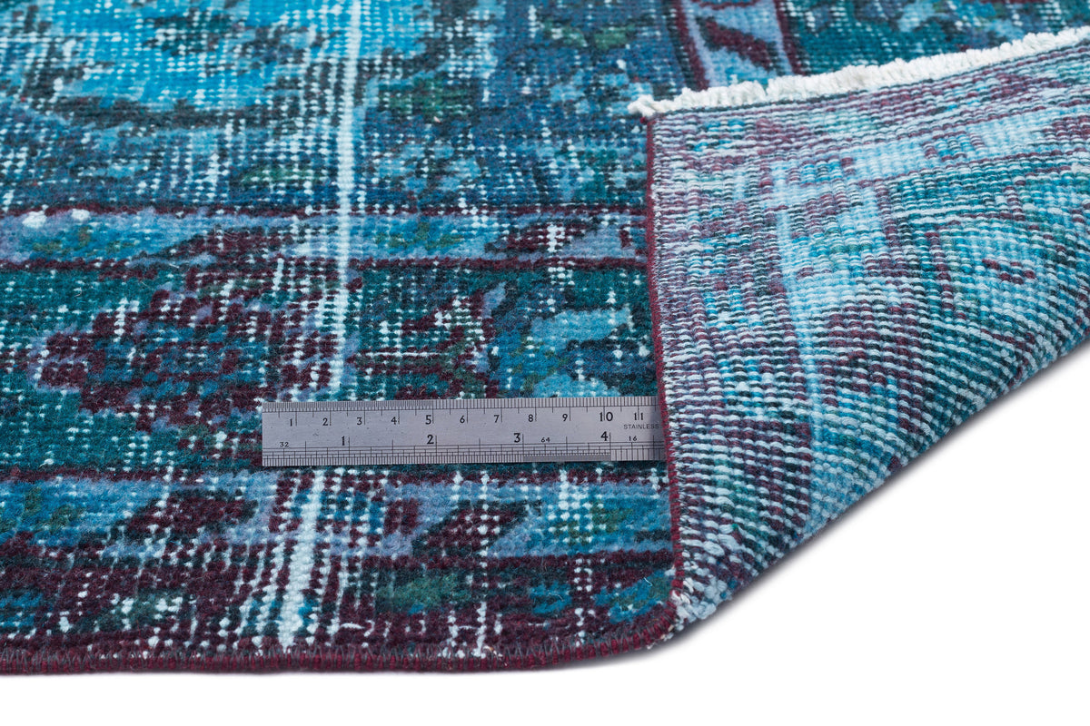 Turquoise  Over Dyed Vintage Rug 6&#39;6&#39;&#39; x 11&#39;0&#39;&#39; ft 197 x 336 cm