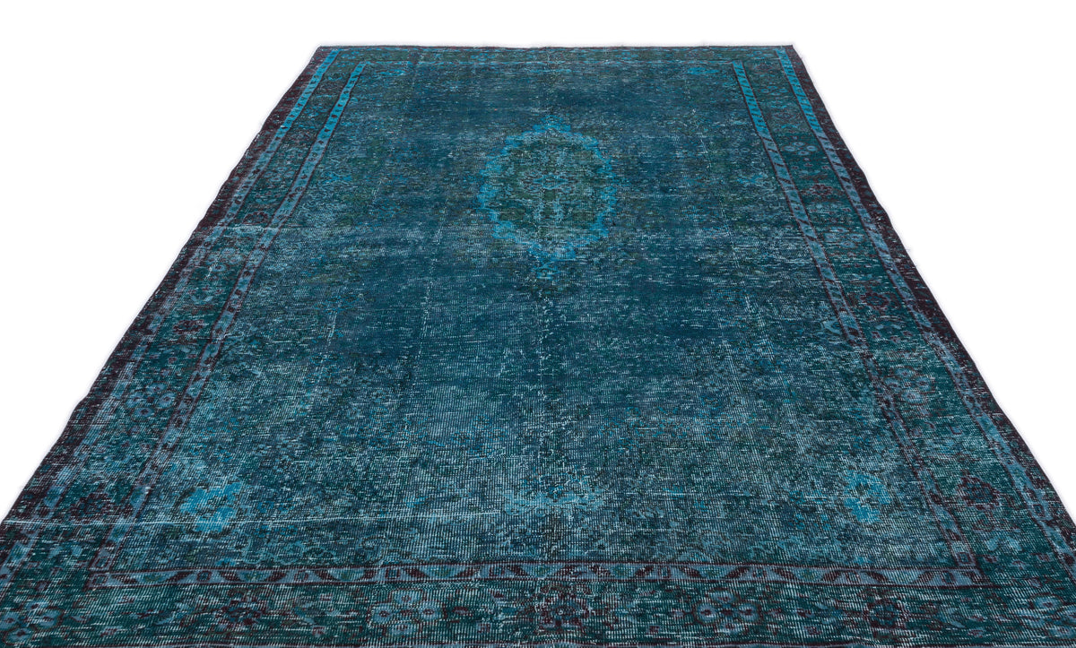 Turquoise  Over Dyed Vintage Rug 6&#39;6&#39;&#39; x 11&#39;0&#39;&#39; ft 197 x 336 cm