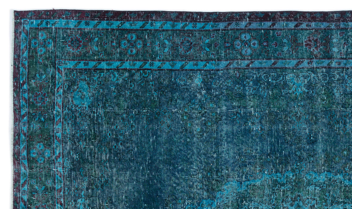 Turquoise  Over Dyed Vintage Rug 6&#39;6&#39;&#39; x 11&#39;0&#39;&#39; ft 197 x 336 cm