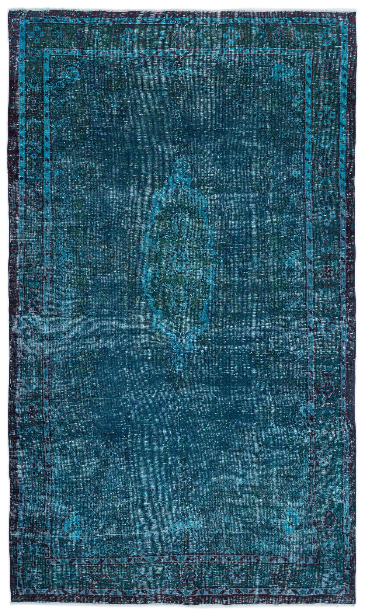 Turquoise  Over Dyed Vintage Rug 6&#39;6&#39;&#39; x 11&#39;0&#39;&#39; ft 197 x 336 cm