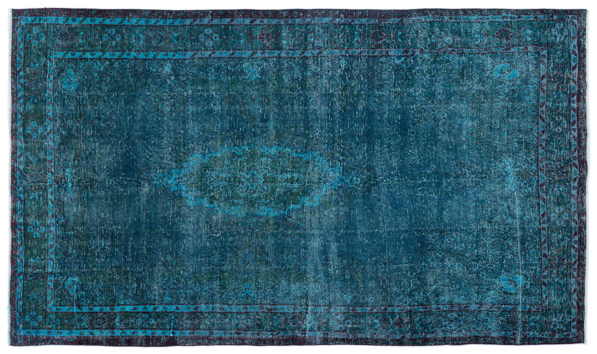 Turquoise  Over Dyed Vintage Rug 6&#39;6&#39;&#39; x 11&#39;0&#39;&#39; ft 197 x 336 cm
