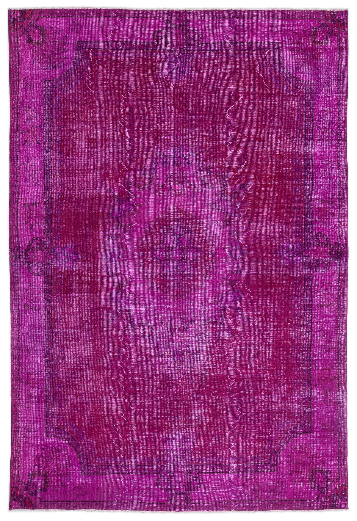 Fuchsia Over Dyed Vintage Rug 6&#39;6&#39;&#39; x 9&#39;5&#39;&#39; ft 197 x 288 cm