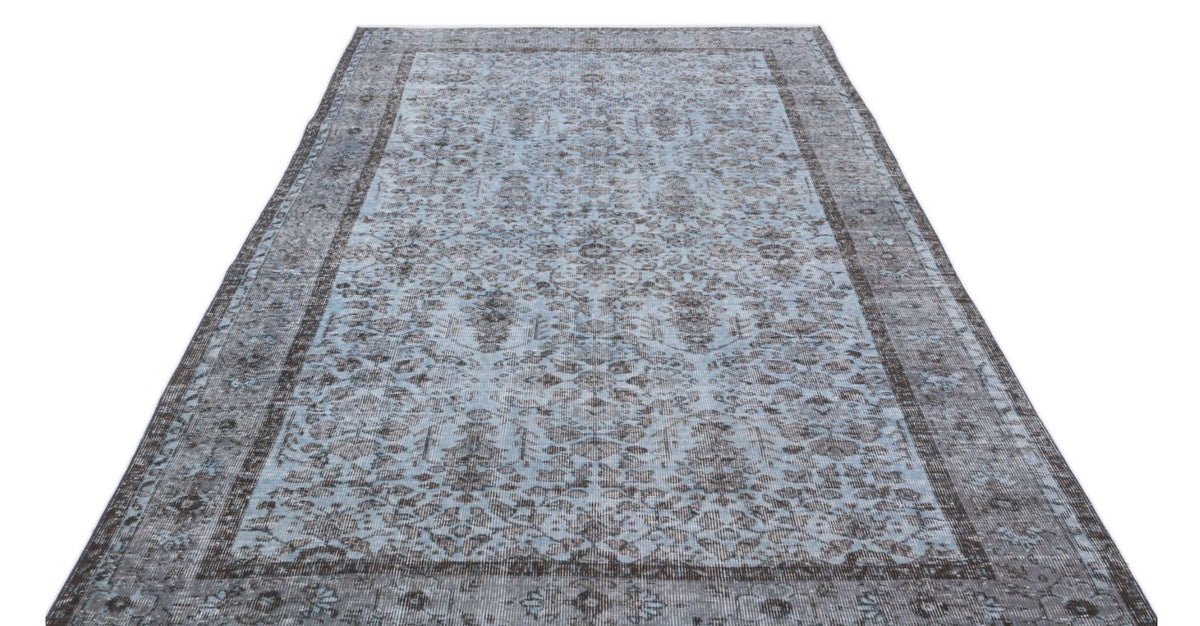 Retro Design Stone Blue Over Dyed Vintage Rug 5&#39;6&#39;&#39; x 9&#39;11&#39;&#39; ft 167 x 302 cm