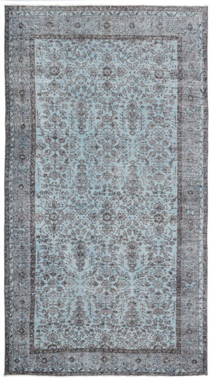 Blue Over Dyed Vintage Rug 5'6'' x 9'11'' ft 167 x 302 cm