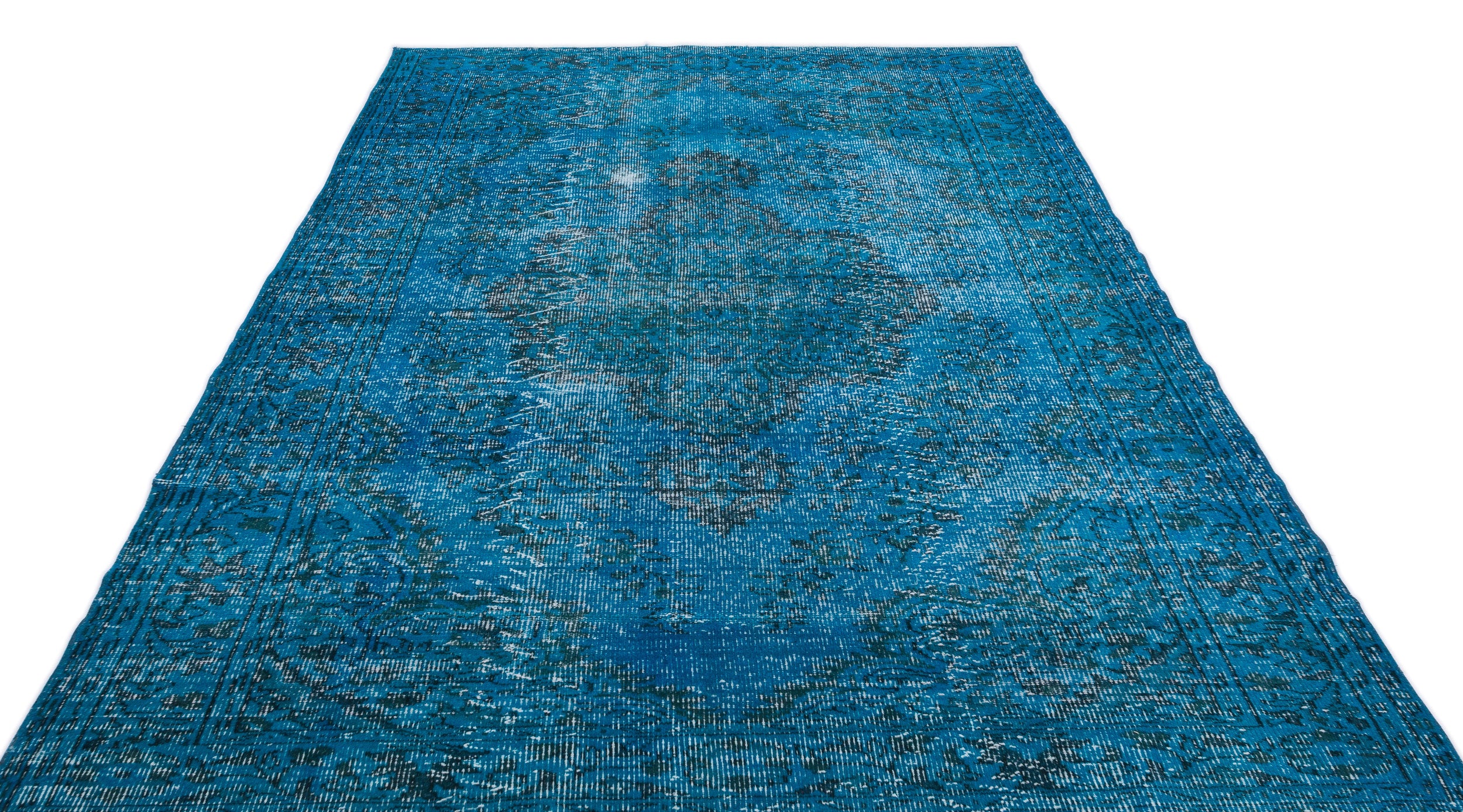 Traditional Design Turquoise Over Dyed Vintage Rug 5'11'' x 10'0'' ft ...