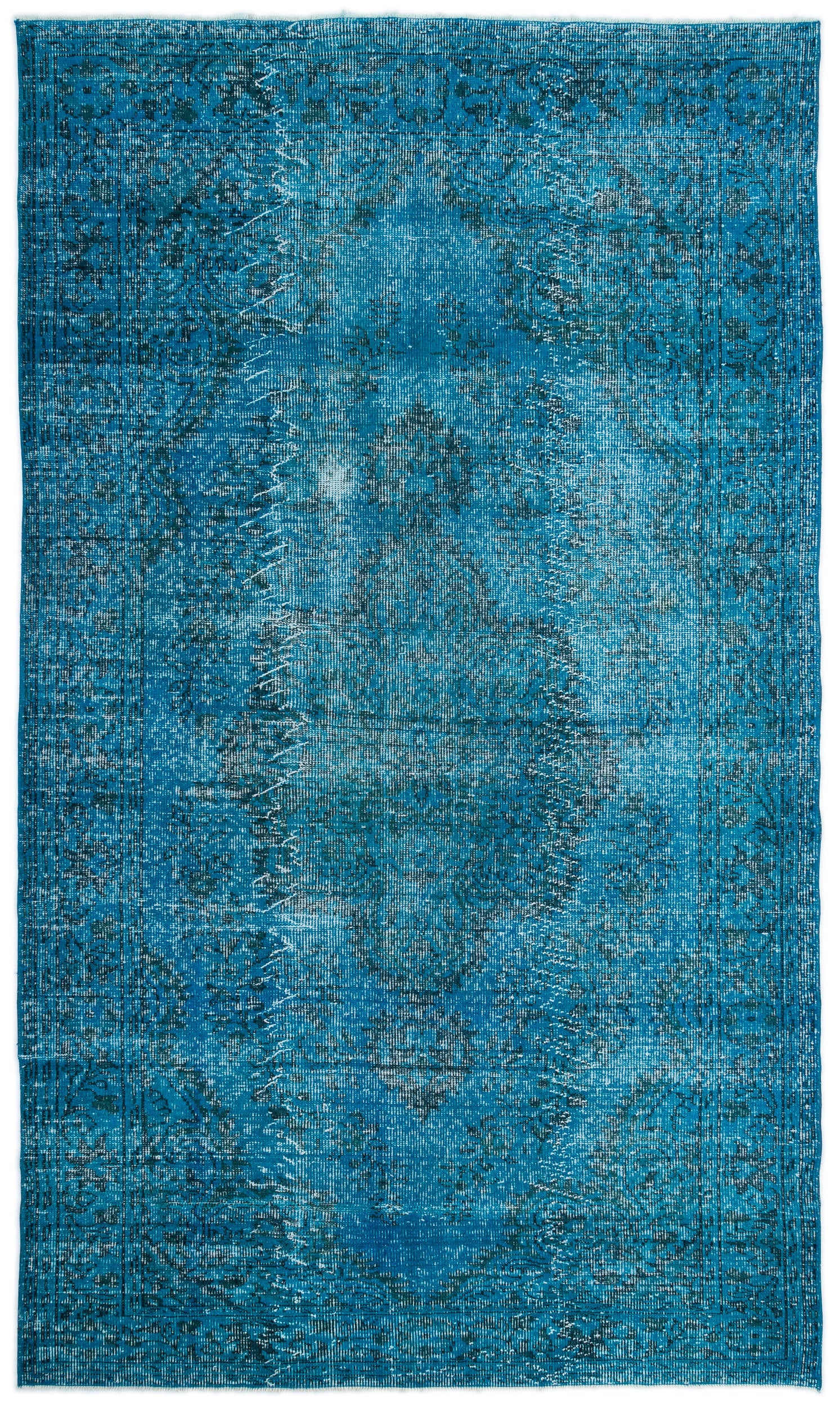 Traditional Design Turquoise Over Dyed Vintage Rug 5'11'' x 10'0'' ft ...