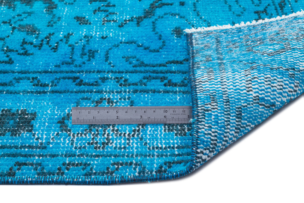 Traditional Design Turquoise Over Dyed Vintage Rug 5'0'' x 9'7'' ft 153 x 293 cm