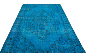 Traditional Design Turquoise Over Dyed Vintage Rug 5'0'' x 9'7'' ft 153 x 293 cm