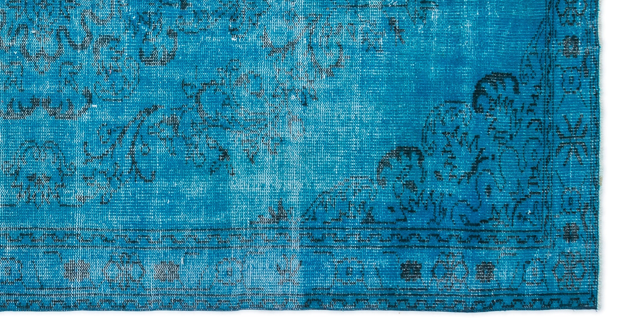Traditional Design Turquoise Over Dyed Vintage Rug 5'0'' x 9'7'' ft 153 x 293 cm