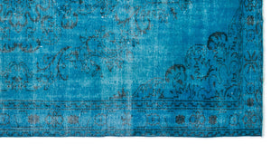 Traditional Design Turquoise Over Dyed Vintage Rug 5'0'' x 9'7'' ft 153 x 293 cm
