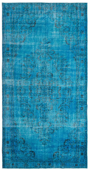 Traditional Design Turquoise Over Dyed Vintage Rug 5'0'' x 9'7'' ft 153 x 293 cm