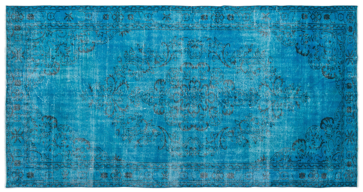 Traditional Design Turquoise Over Dyed Vintage Rug 5&#39;0&#39;&#39; x 9&#39;7&#39;&#39; ft 153 x 293 cm