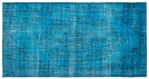 Traditional Design Turquoise Over Dyed Vintage Rug 5'0'' x 9'7'' ft 153 x 293 cm