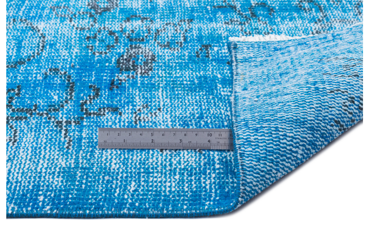 Retro Design Turquoise Over Dyed Vintage Rug 6&#39;11&#39;&#39; x 10&#39;7&#39;&#39; ft 211 x 323 cm