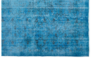 Retro Design Turquoise Over Dyed Vintage Rug 6'11'' x 10'7'' ft 211 x 323 cm