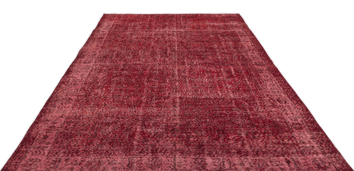 Red Over Dyed Vintage Rug 6&#39;8&#39;&#39; x 10&#39;6&#39;&#39; ft 203 x 319 cm