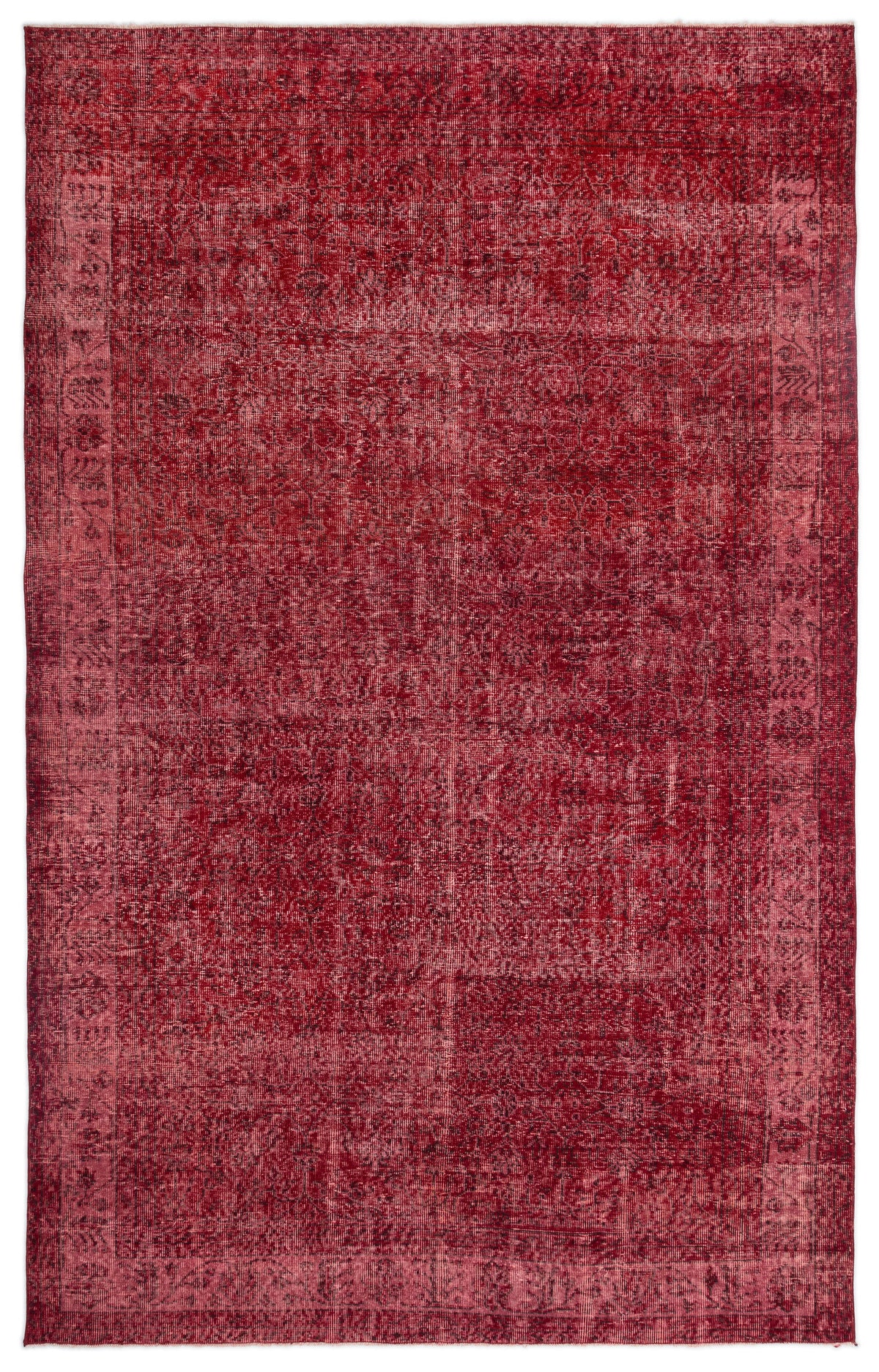 Red Over Dyed Vintage Rug 6&#39;8&#39;&#39; x 10&#39;6&#39;&#39; ft 203 x 319 cm