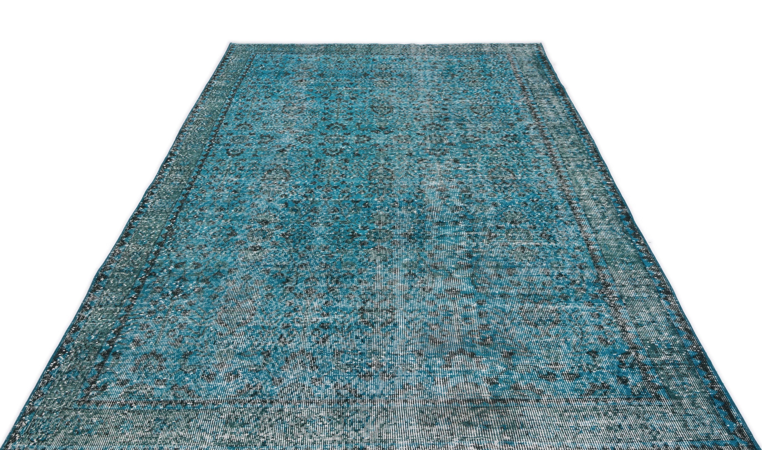 Turquoise  Over Dyed Vintage Rug 5'6'' x 8'11'' ft 167 x 273 cm