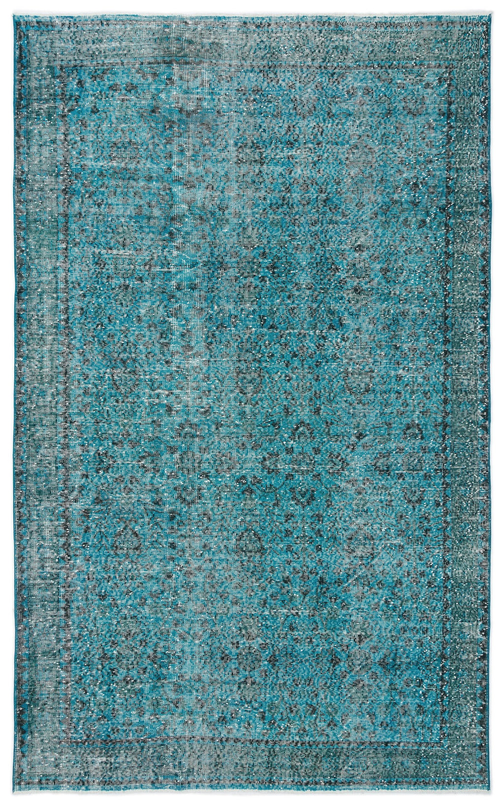 Turquoise  Over Dyed Vintage Rug 5'6'' x 8'11'' ft 167 x 273 cm