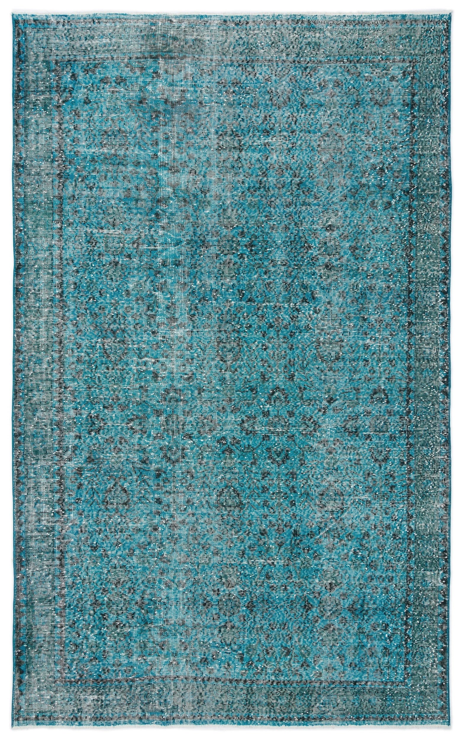 Turquoise  Over Dyed Vintage Rug 5'6'' x 8'11'' ft 167 x 273 cm
