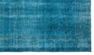 Turquoise  Over Dyed Vintage Rug 5'4'' x 9'3'' ft 163 x 282 cm
