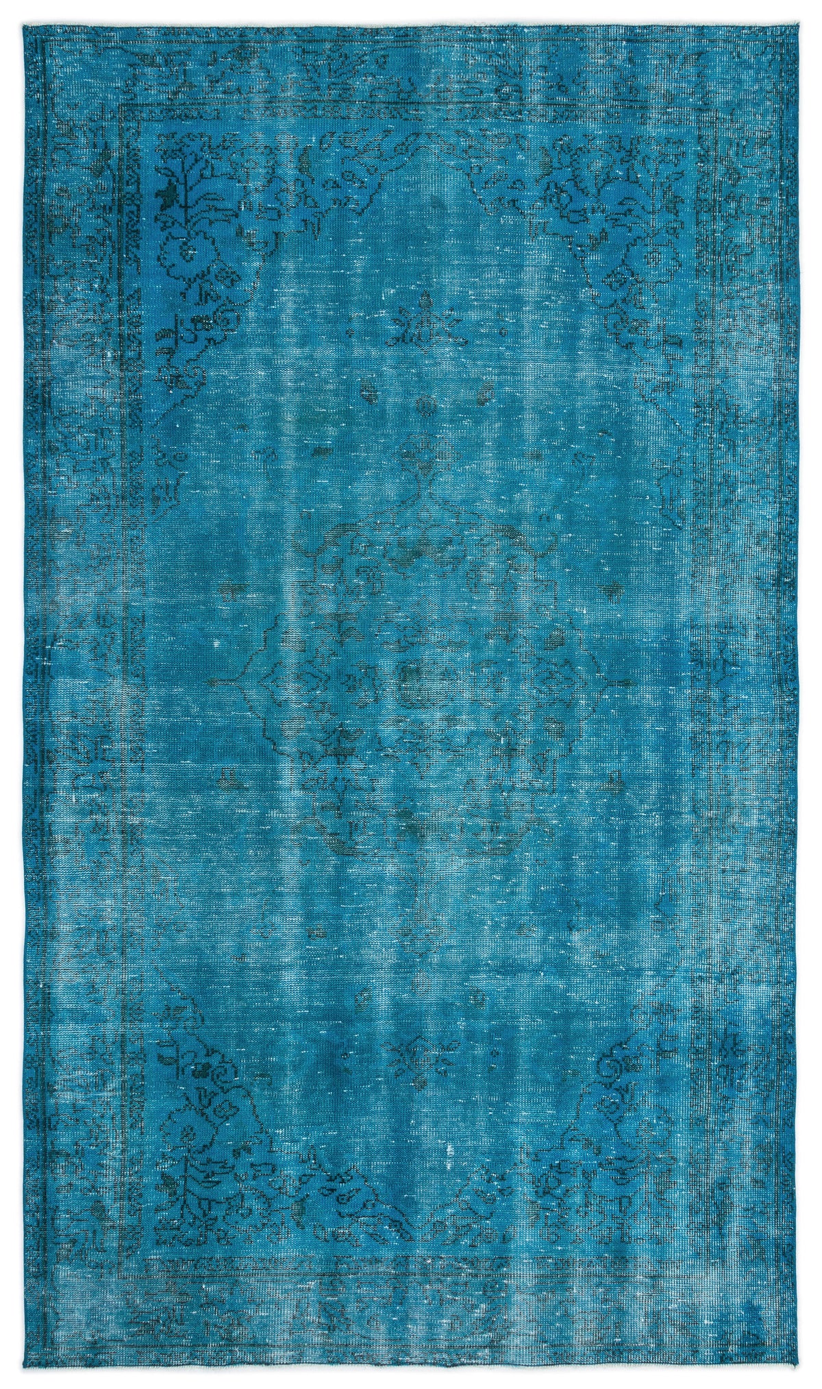 Turquoise  Over Dyed Vintage Rug 5'4'' x 9'3'' ft 163 x 282 cm