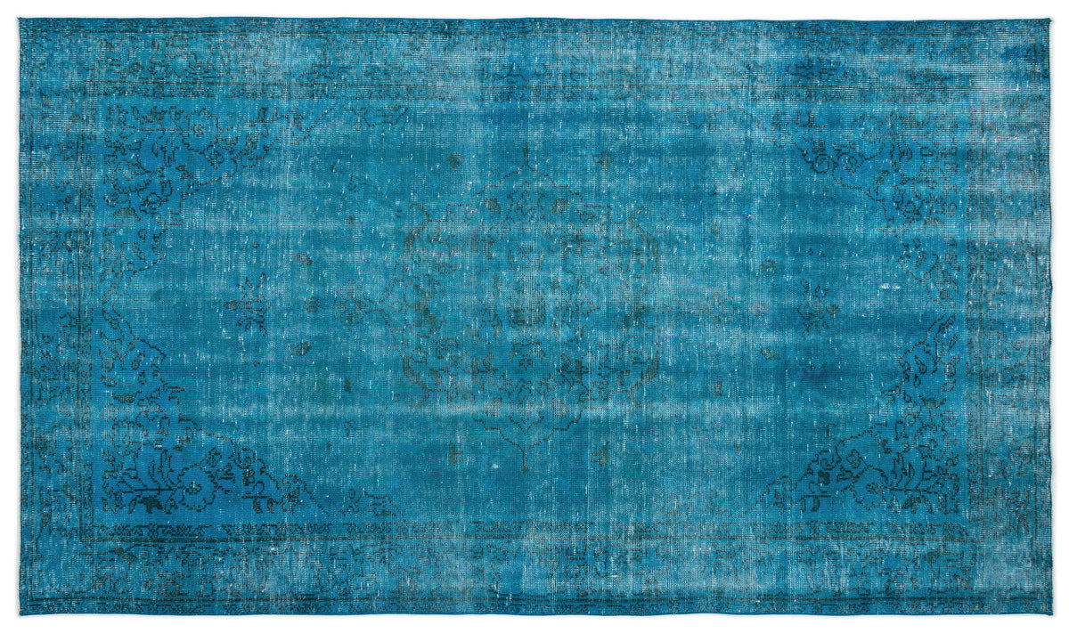 Turquoise  Over Dyed Vintage Rug 5'4'' x 9'3'' ft 163 x 282 cm