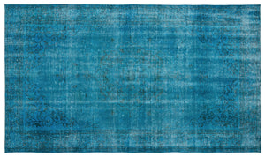 Turquoise  Over Dyed Vintage Rug 5'4'' x 9'3'' ft 163 x 282 cm