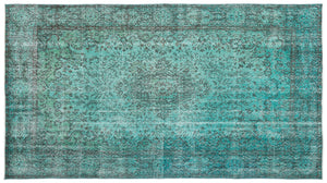 Turquoise  Over Dyed Vintage Rug 5'7'' x 10'2'' ft 170 x 309 cm