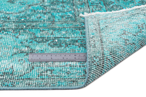 Turquoise  Over Dyed Vintage Rug 5'7'' x 10'2'' ft 170 x 309 cm