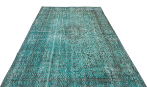 Turquoise  Over Dyed Vintage Rug 5'7'' x 10'2'' ft 170 x 309 cm