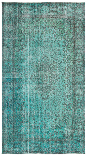 Turquoise  Over Dyed Vintage Rug 5'7'' x 10'2'' ft 170 x 309 cm