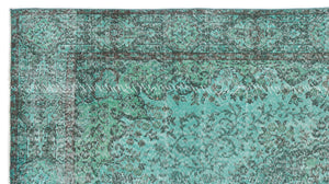 Turquoise  Over Dyed Vintage Rug 5'7'' x 10'2'' ft 170 x 309 cm
