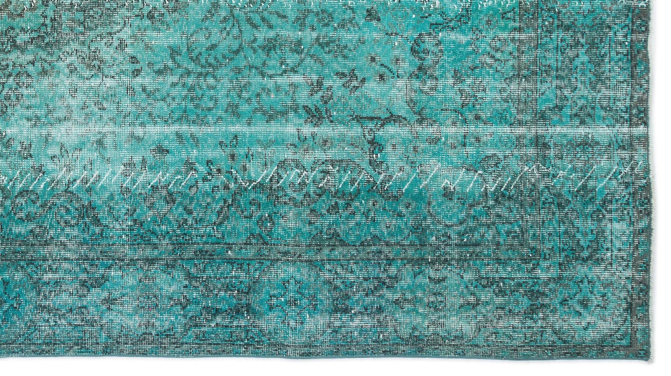 Turquoise  Over Dyed Vintage Rug 5'7'' x 10'2'' ft 170 x 309 cm