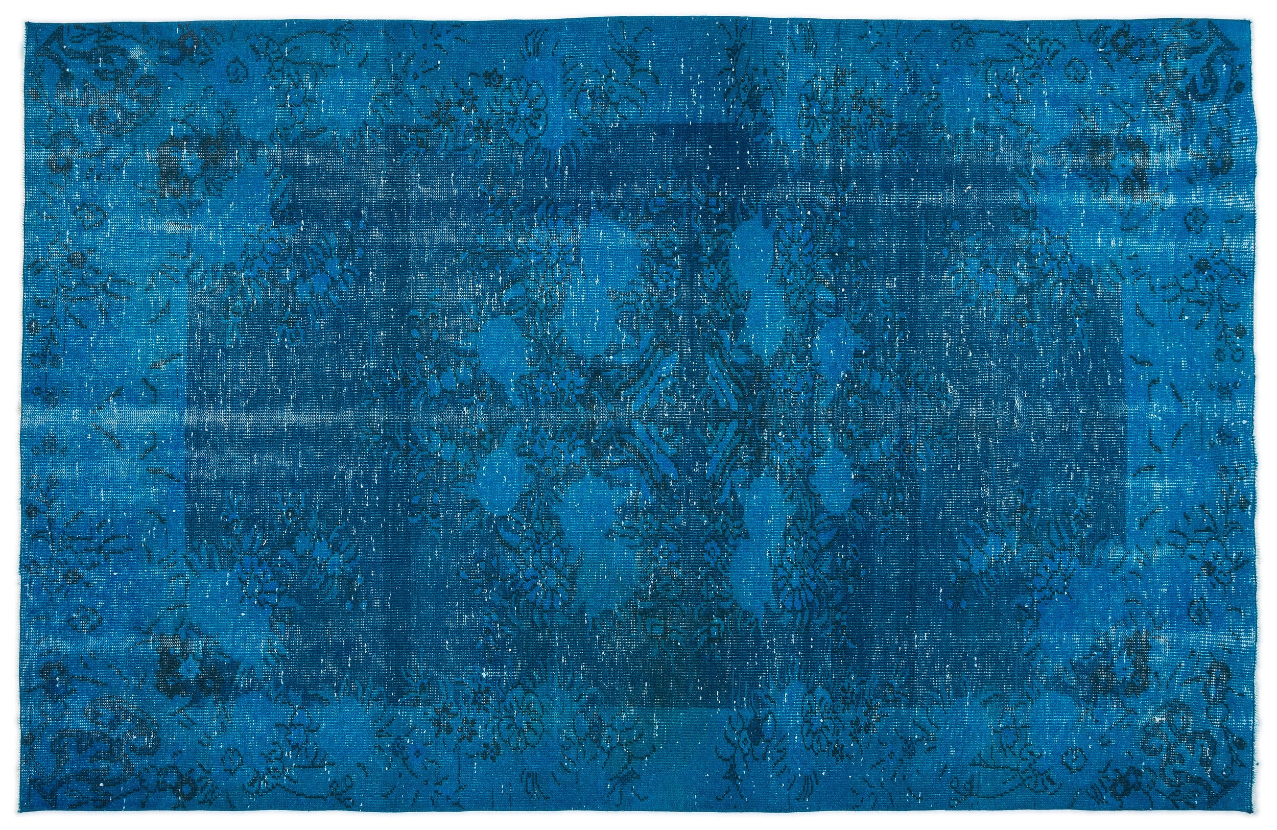 Turquoise  Over Dyed Vintage Rug 5'9'' x 8'11'' ft 174 x 271 cm