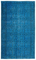 Turquoise  Over Dyed Vintage Rug 5'3'' x 8'12'' ft 160 x 274 cm