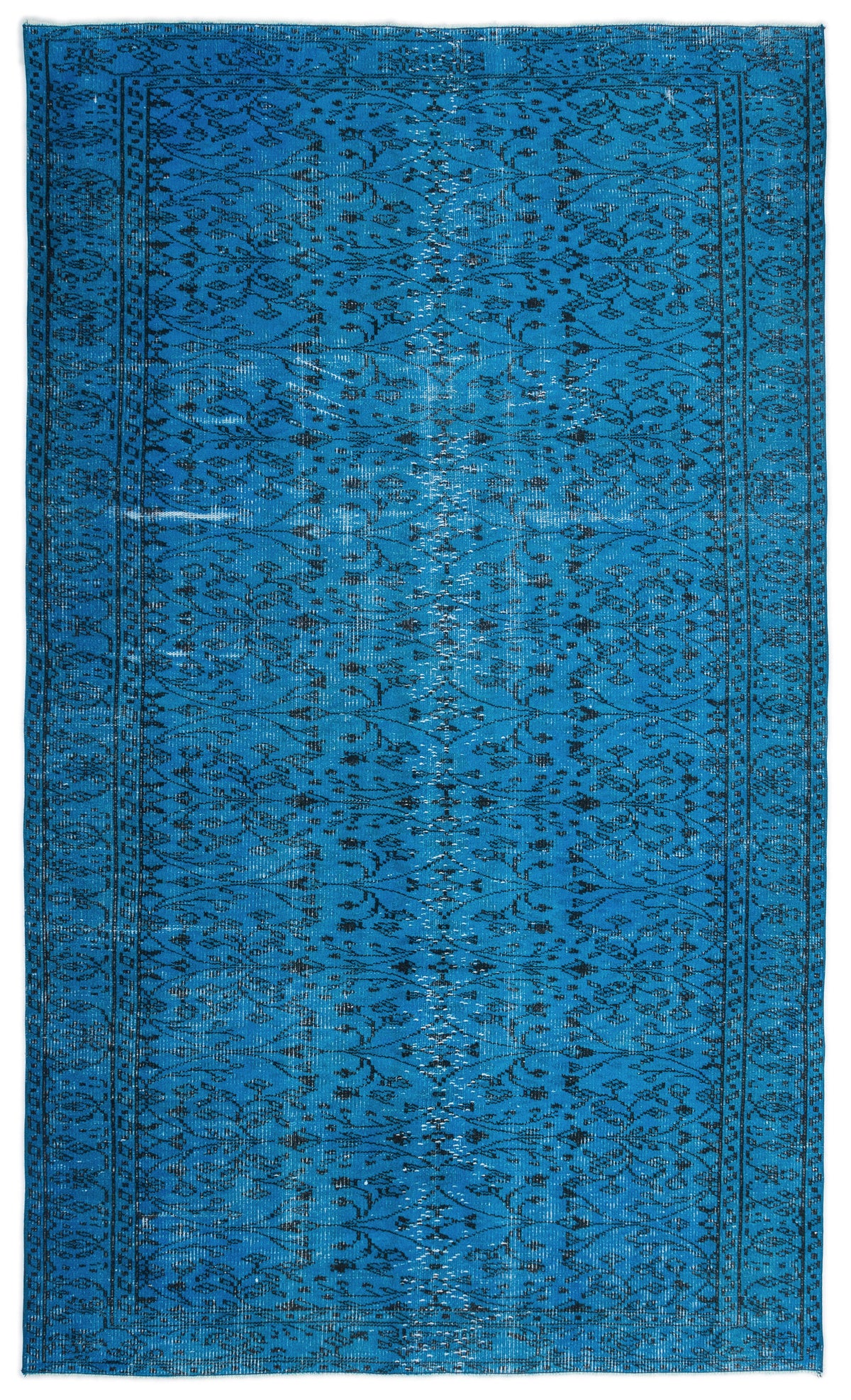 Turquoise  Over Dyed Vintage Rug 5&#39;3&#39;&#39; x 8&#39;12&#39;&#39; ft 160 x 274 cm