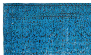 Turquoise  Over Dyed Vintage Rug 5'3'' x 8'12'' ft 160 x 274 cm