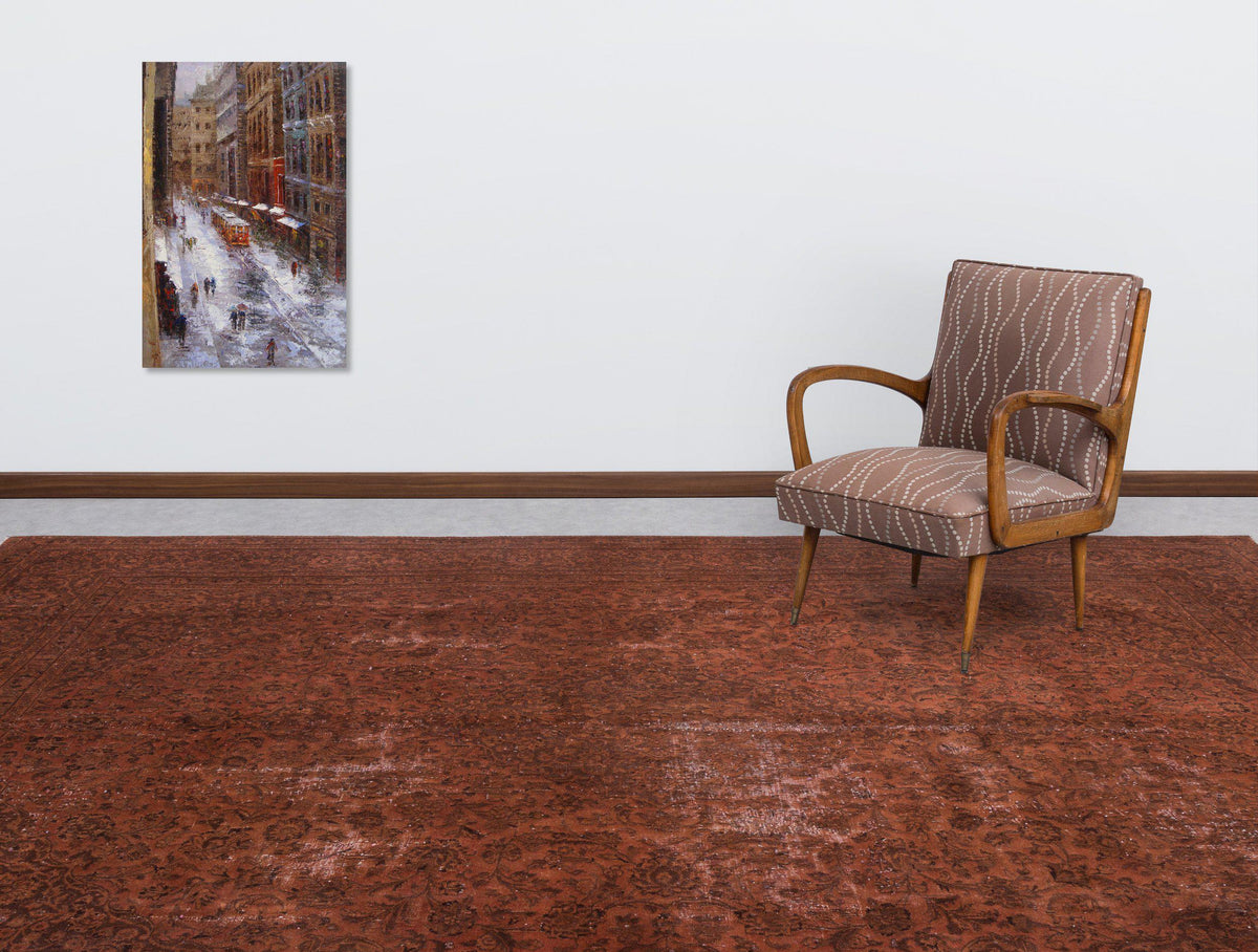 Brown Over Dyed Vintage XLarge Rug 9&#39;8&#39;&#39; x 11&#39;6&#39;&#39; ft 294 x 350 cm