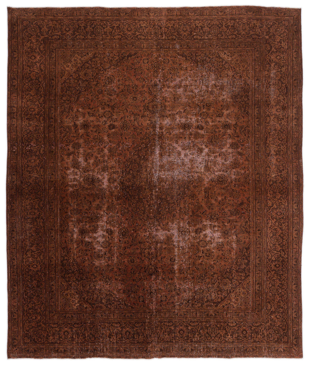 Brown Over Dyed Vintage XLarge Rug 9&#39;8&#39;&#39; x 11&#39;6&#39;&#39; ft 294 x 350 cm