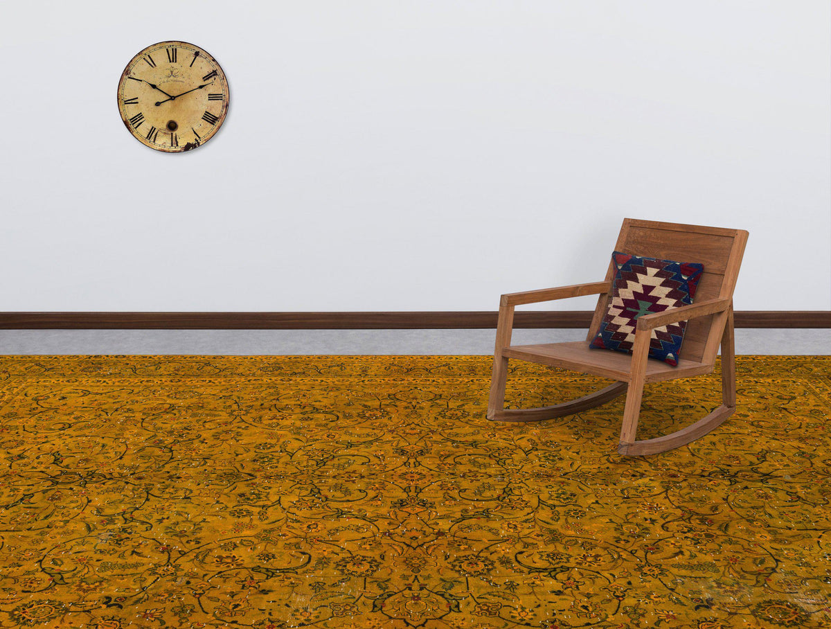 Yellow Over Dyed Vintage XLarge Rug 9&#39;5&#39;&#39; x 12&#39;10&#39;&#39; ft 288 x 391 cm