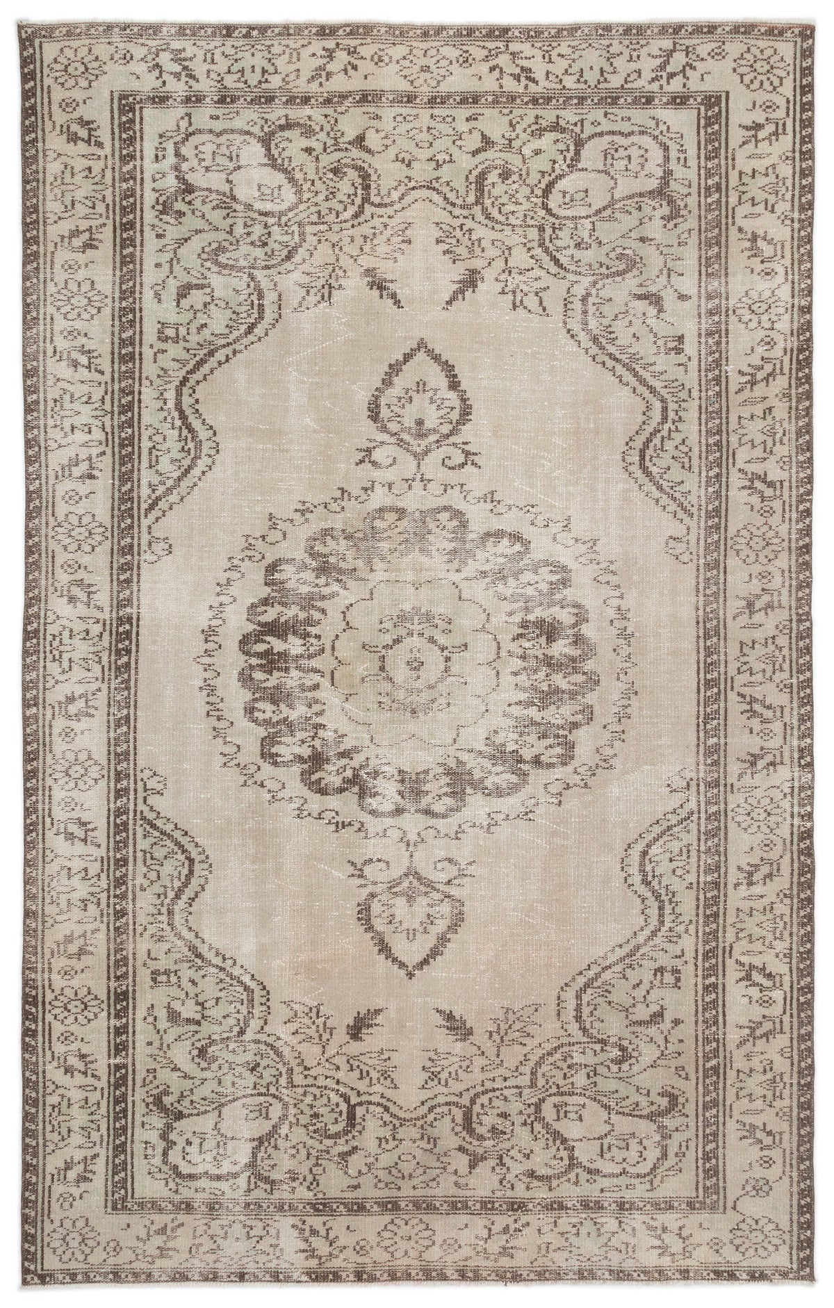 Beige Over Dyed Vintage Rug 5&#39;10&#39;&#39; x 9&#39;5&#39;&#39; ft 178 x 287 cm