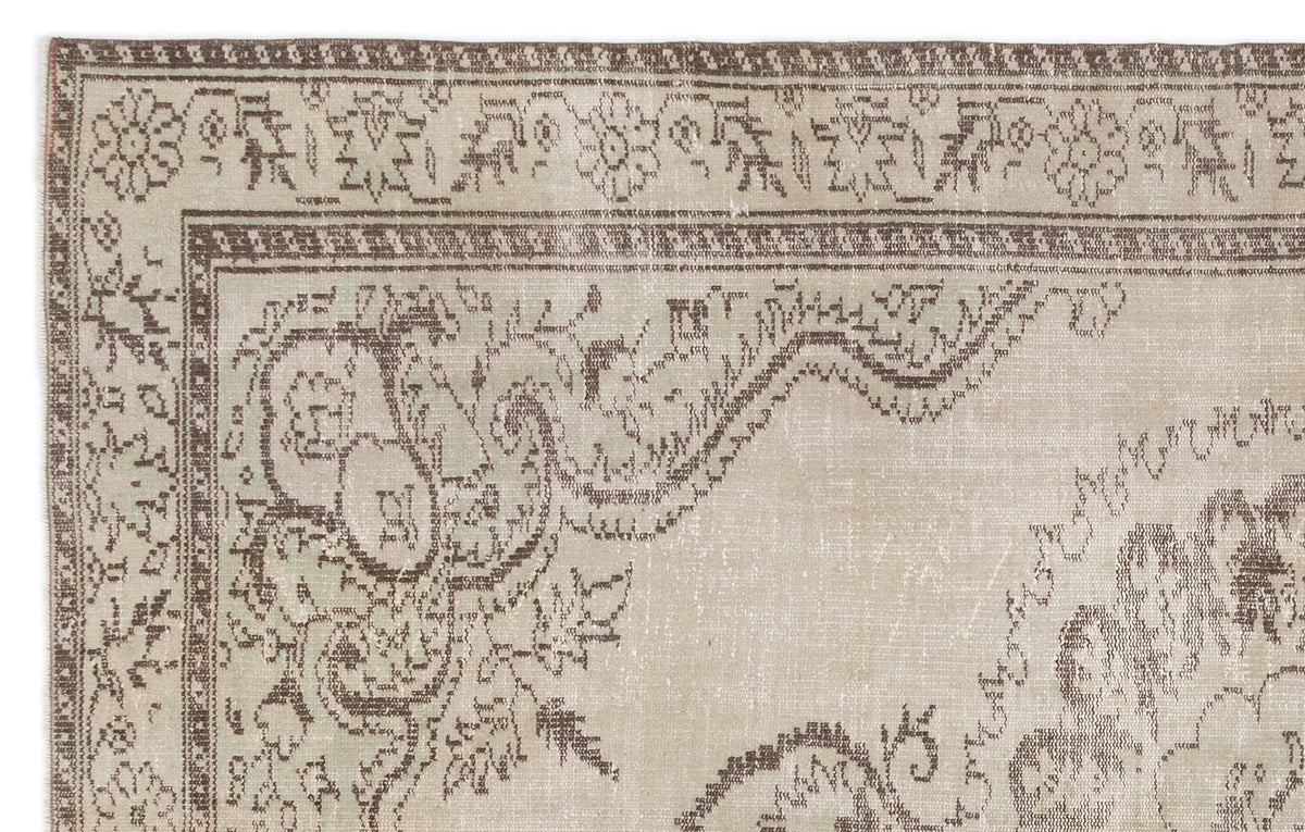 Beige Over Dyed Vintage Rug 5&#39;10&#39;&#39; x 9&#39;5&#39;&#39; ft 178 x 287 cm