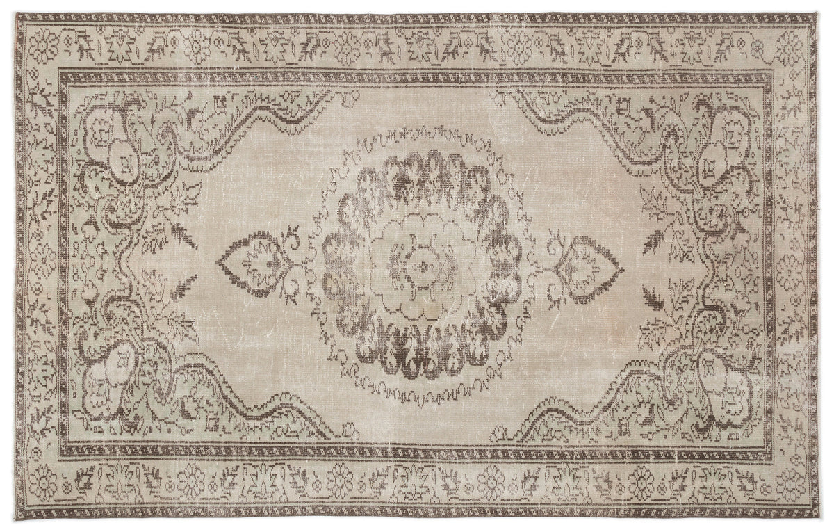 Beige Over Dyed Vintage Rug 5&#39;10&#39;&#39; x 9&#39;5&#39;&#39; ft 178 x 287 cm