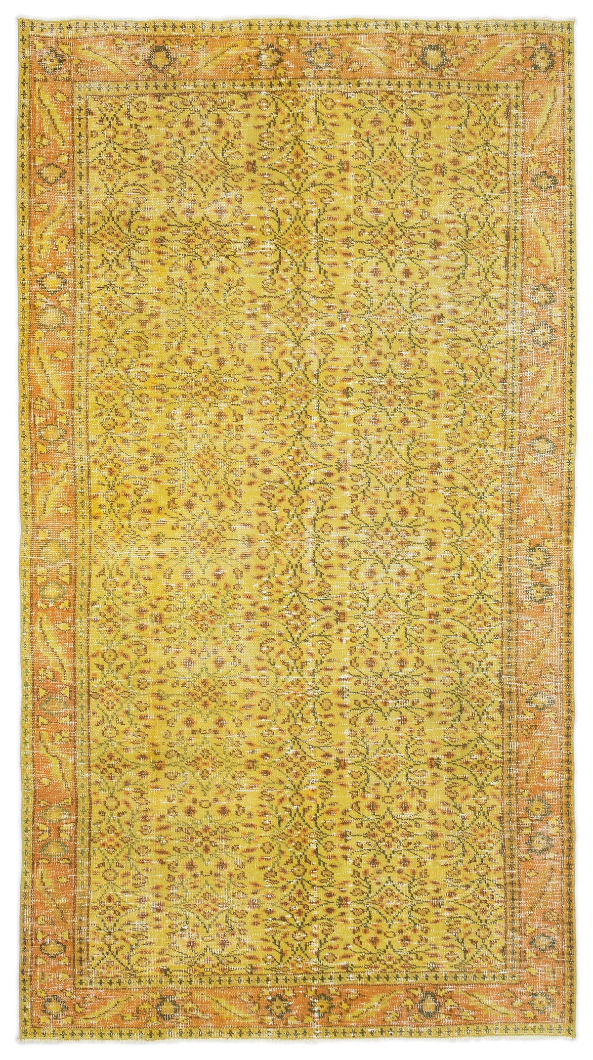 Yellow Over Dyed Vintage Rug 4&#39;10&#39;&#39; x 8&#39;9&#39;&#39; ft 147 x 266 cm