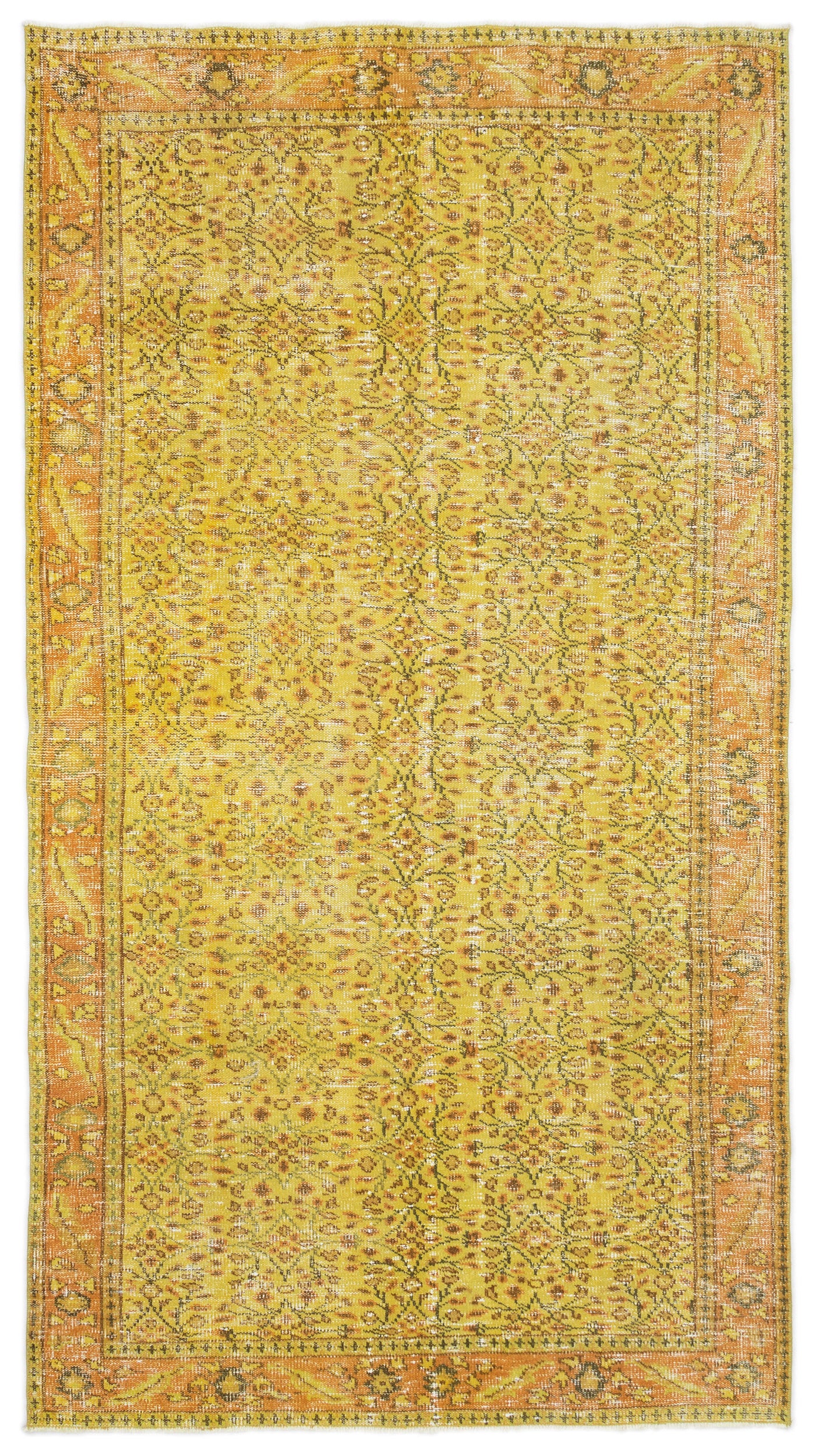 Yellow Over Dyed Vintage Rug 4'10'' x 8'9'' ft 147 x 266 cm