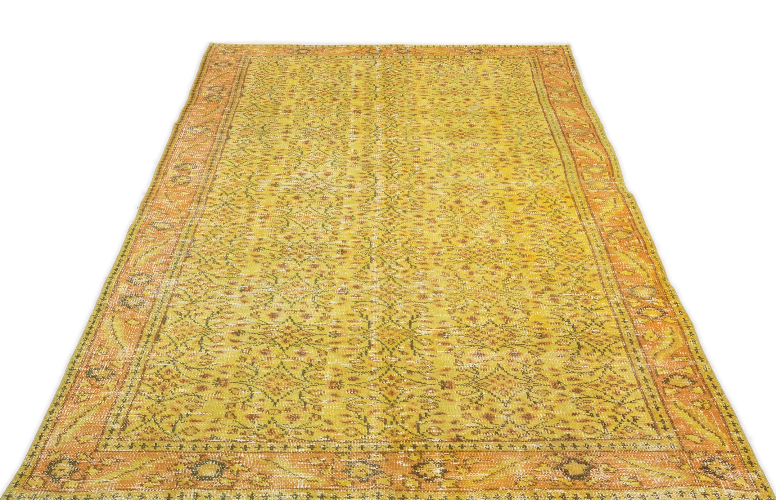 Yellow Over Dyed Vintage Rug 4'10'' x 8'9'' ft 147 x 266 cm