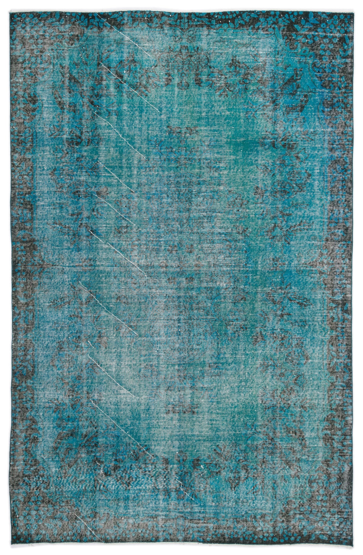 Turquoise  Over Dyed Vintage Rug 6&#39;2&#39;&#39; x 9&#39;4&#39;&#39; ft 187 x 285 cm