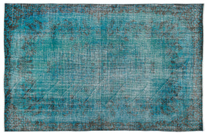 Turquoise  Over Dyed Vintage Rug 6'2'' x 9'4'' ft 187 x 285 cm
